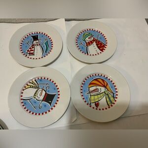 Set of 4 Kathryn Beich Dessert Plates Snowman Winter Holiday A20